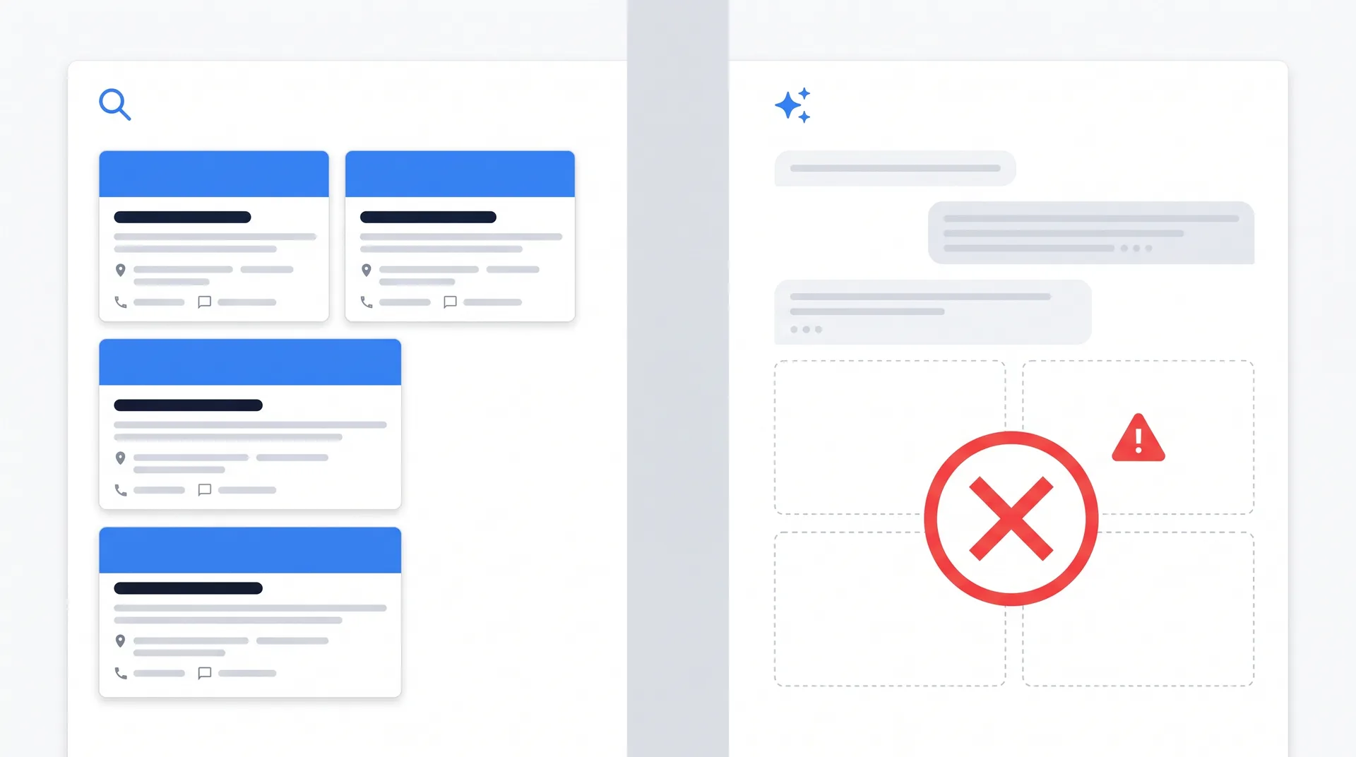 AI search interface showing business recommendations without your brand
