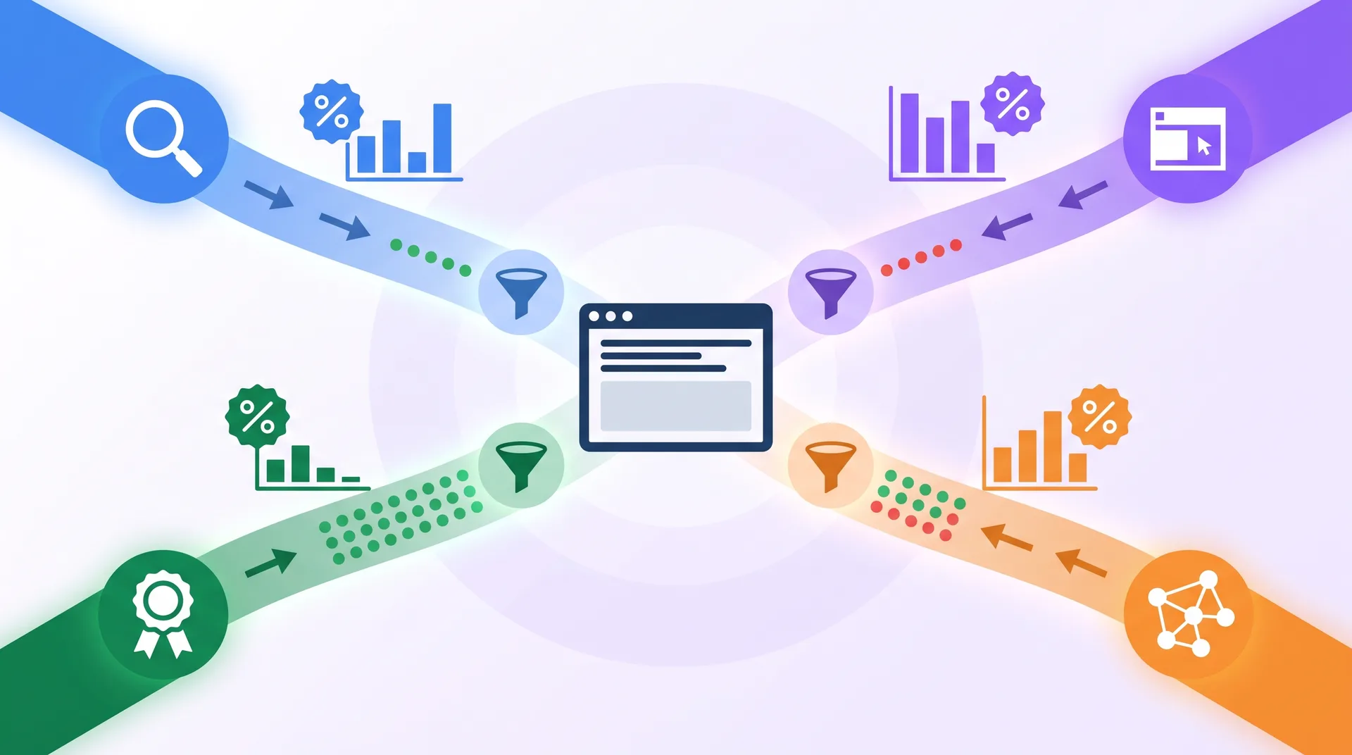 Traffic channel comparison chart showing bounce rate differences across paid search, display, and branded traffic