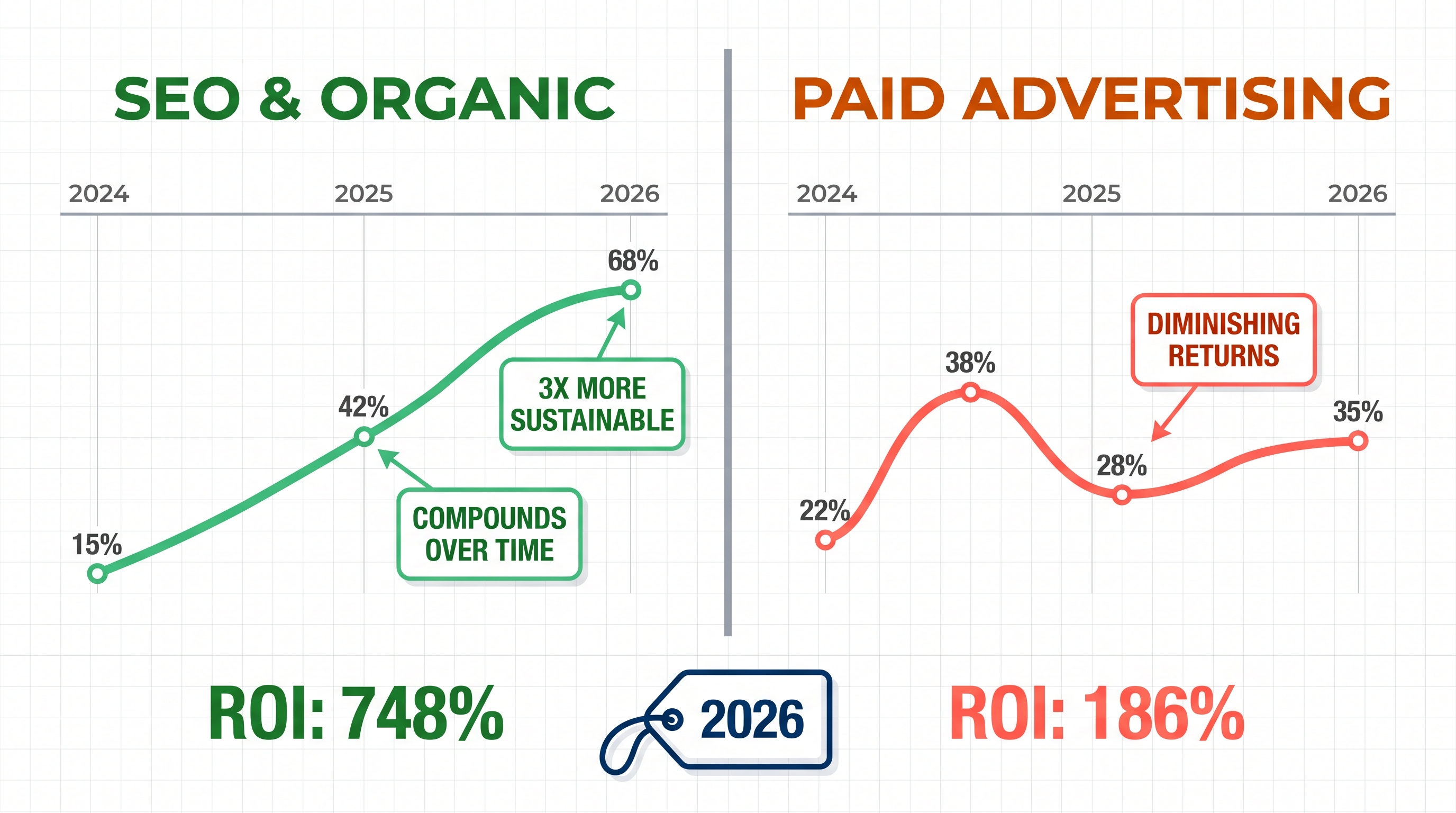 Fashion ecommerce growth chart showing SEO vs paid advertising ROI comparison