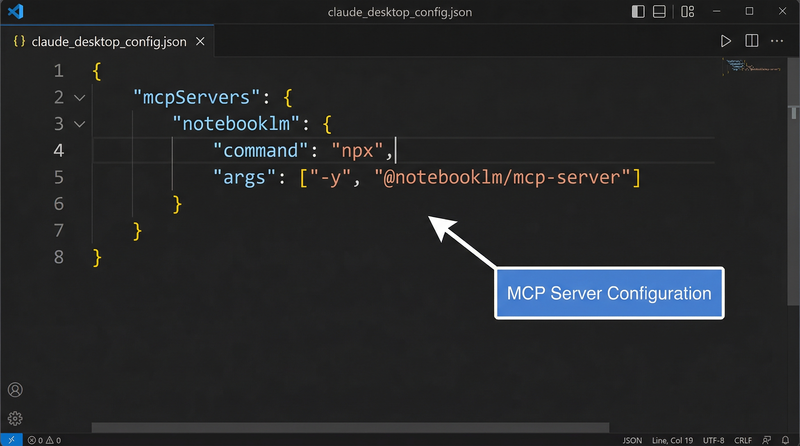 Claude Desktop configuration file showing MCP server settings