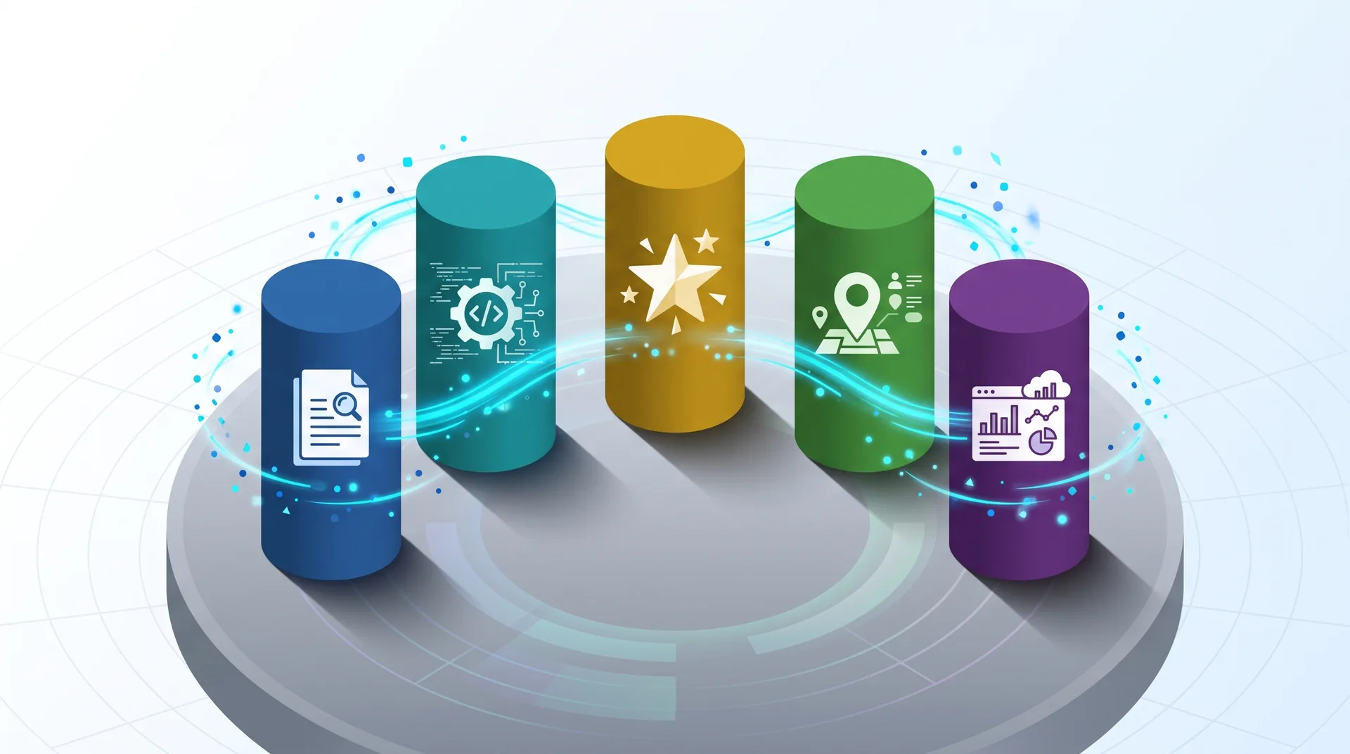 Diagram showing the five pillars of AI search readiness for hotels