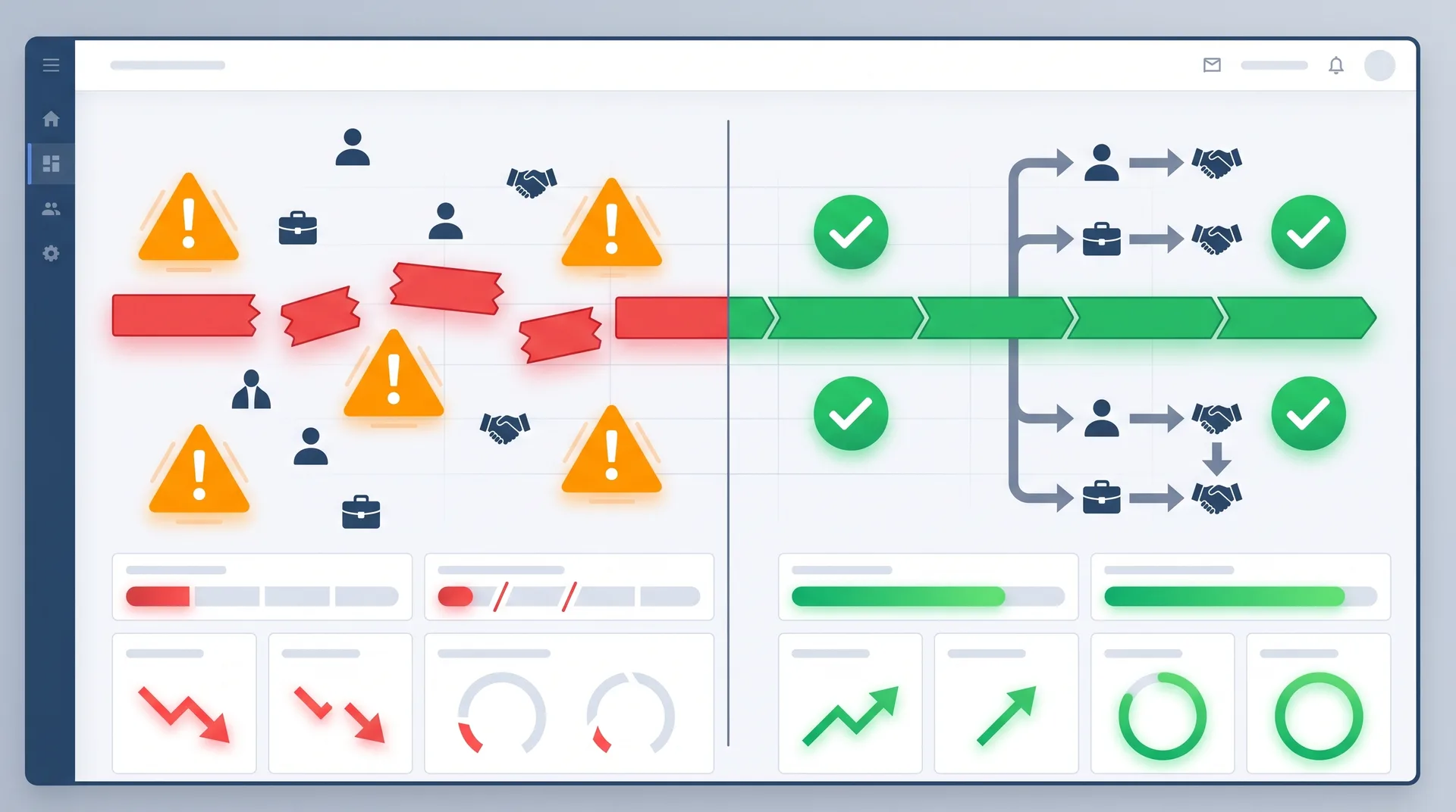 Sales professional reviewing deal pipeline and stakeholder mapping on a digital dashboard