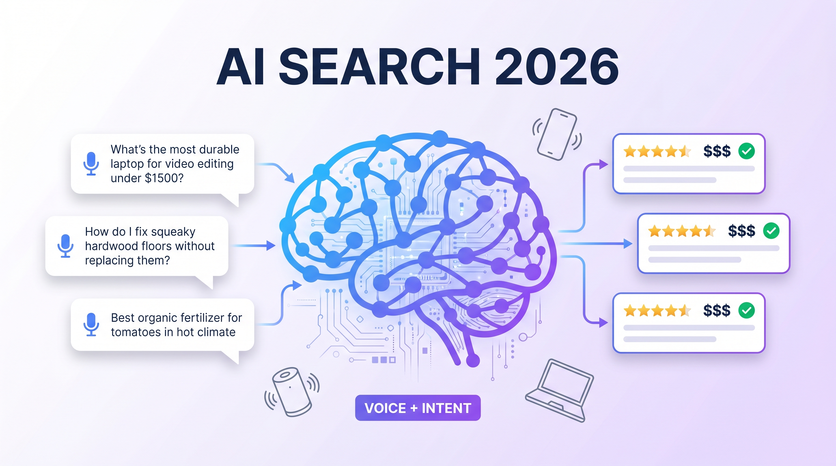 AI search engine processing conversational long-tail keyword queries