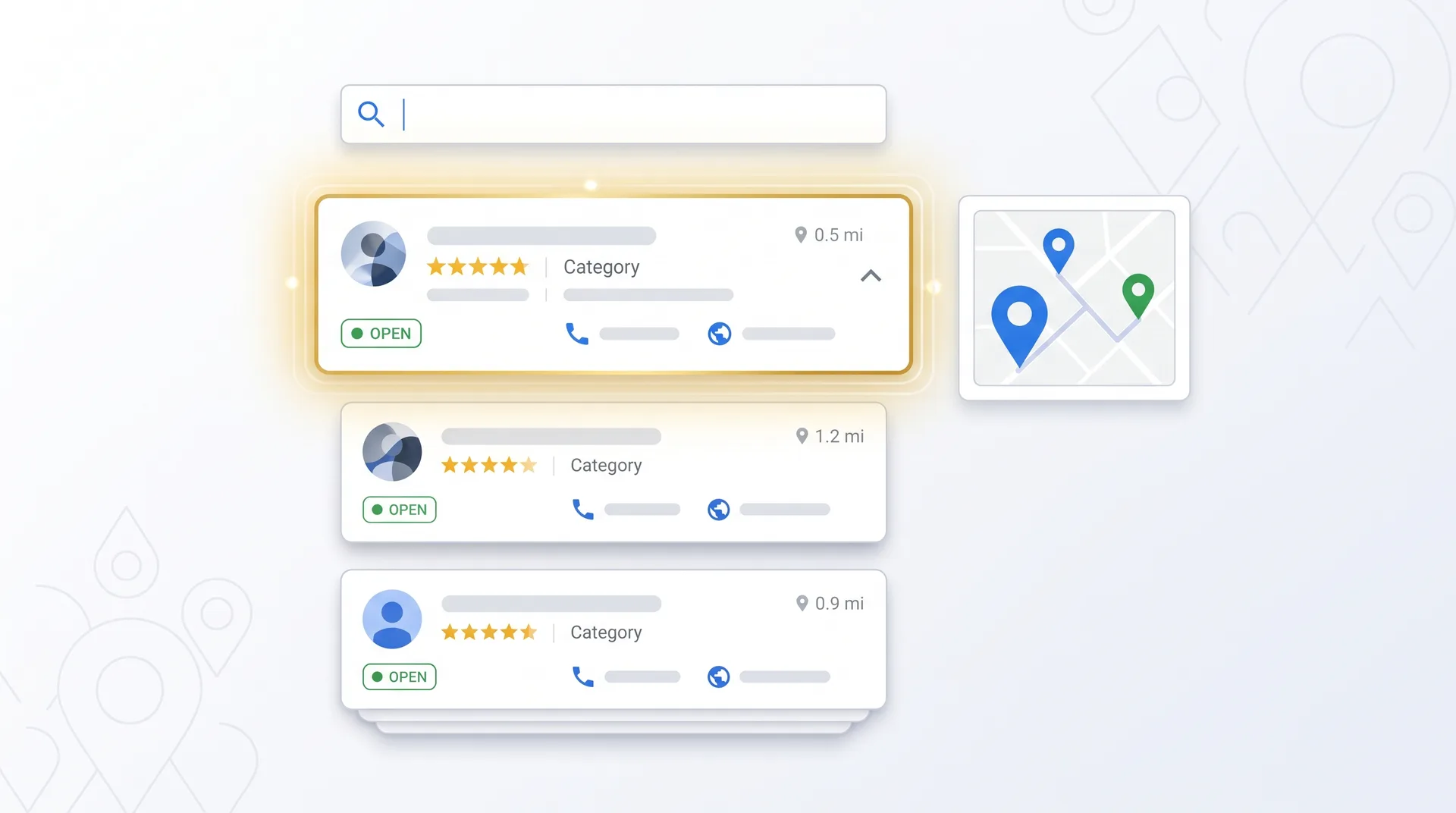 Google Business Profile local 3-pack results showing top three businesses