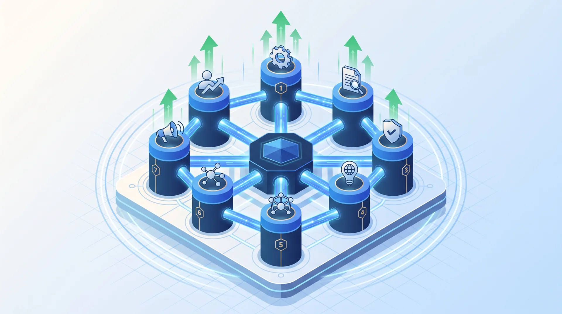 Visual framework showing the seven interconnected pillars of modern SEO strategy