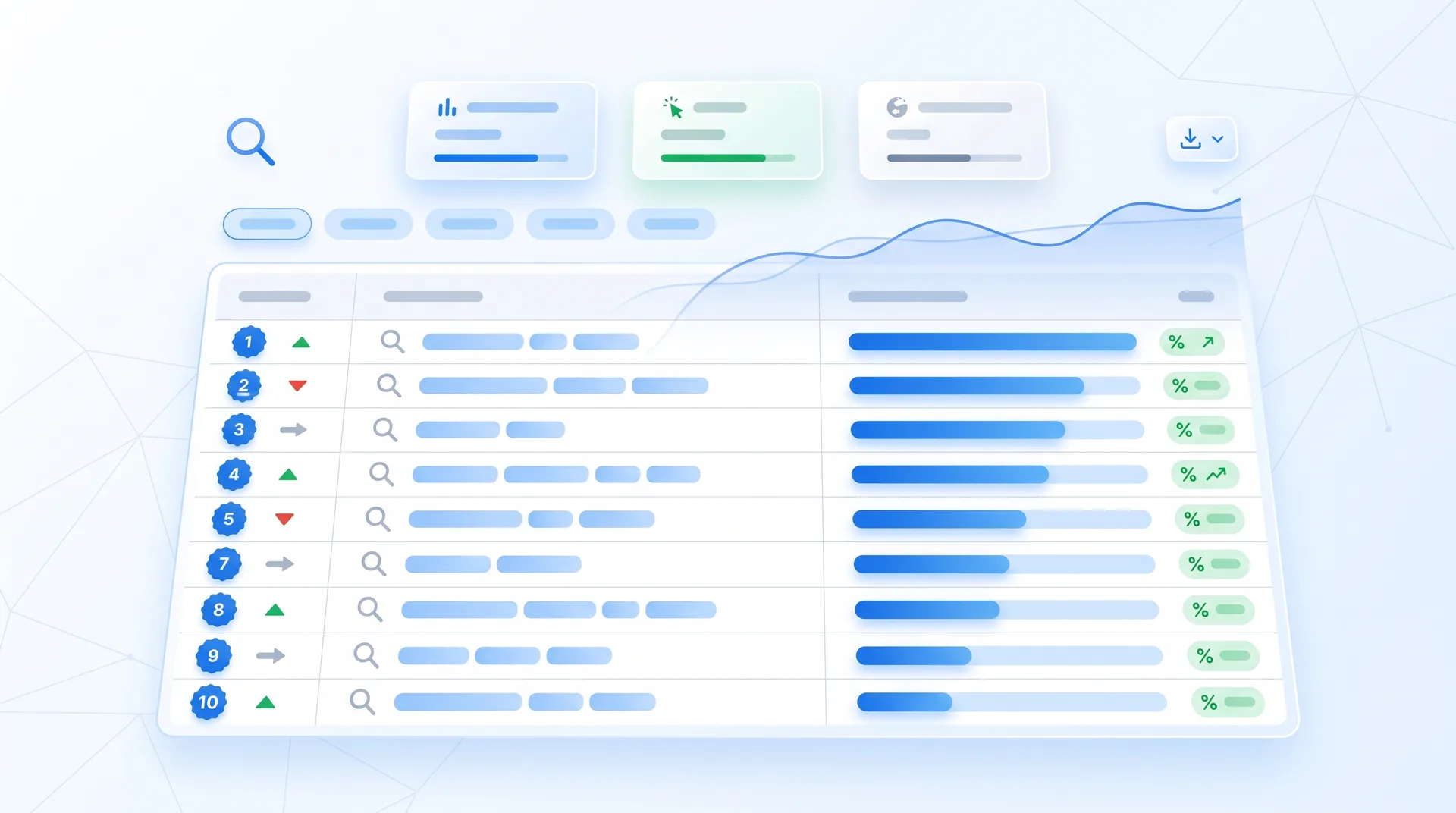 Google Search Console performance report showing query data and ranking positions