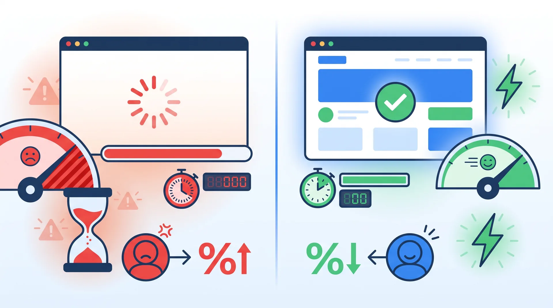 Page speed optimization comparison showing load time impact on bounce rates